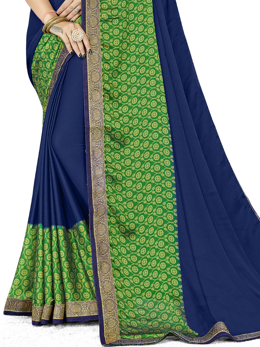 Navy Blue Rangoli Silk Printed Festival Saree