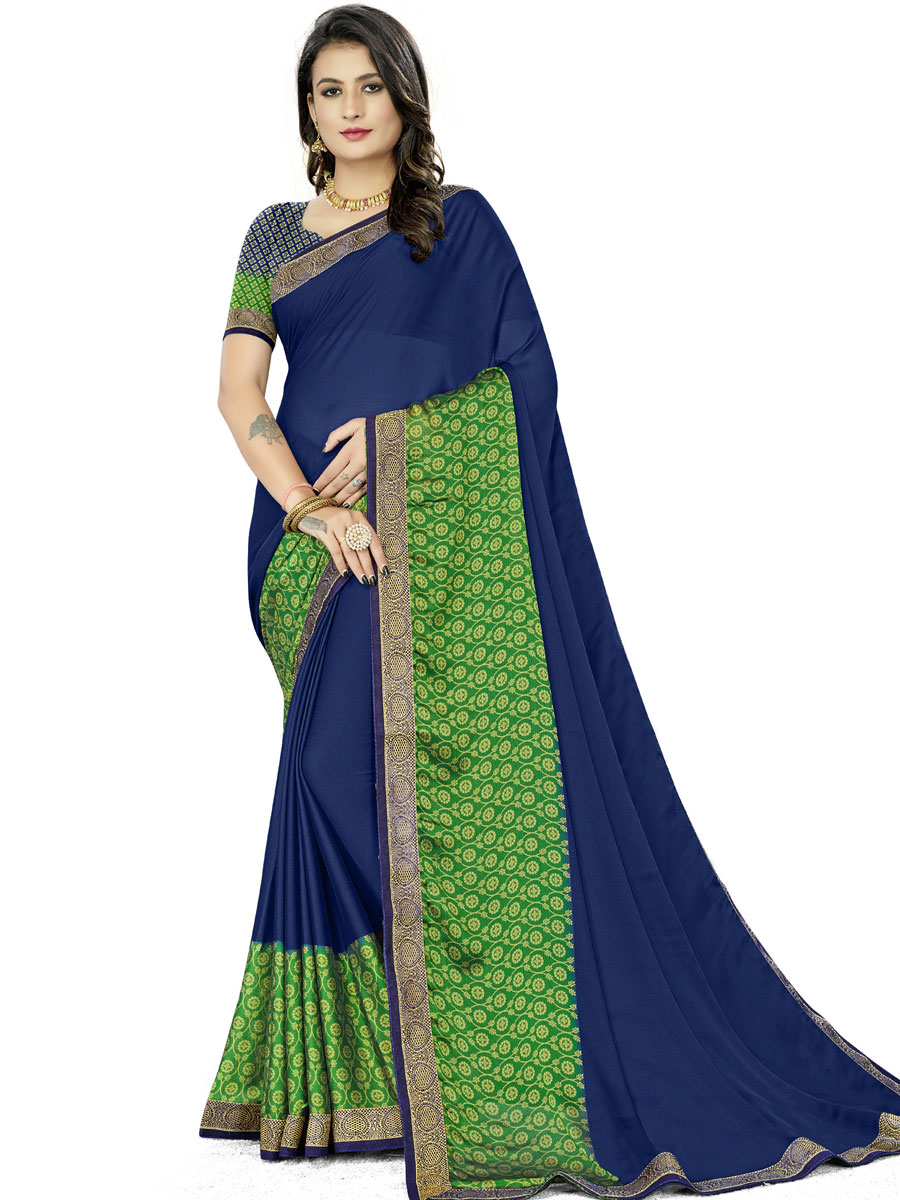 Navy Blue Rangoli Silk Printed Festival Saree