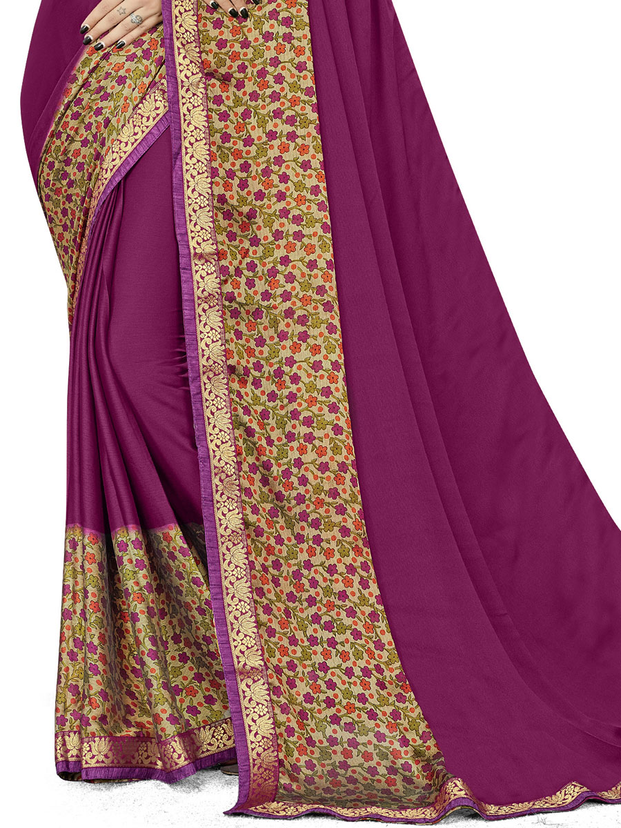 Byzantium Purple Rangoli Silk Printed Festival Saree