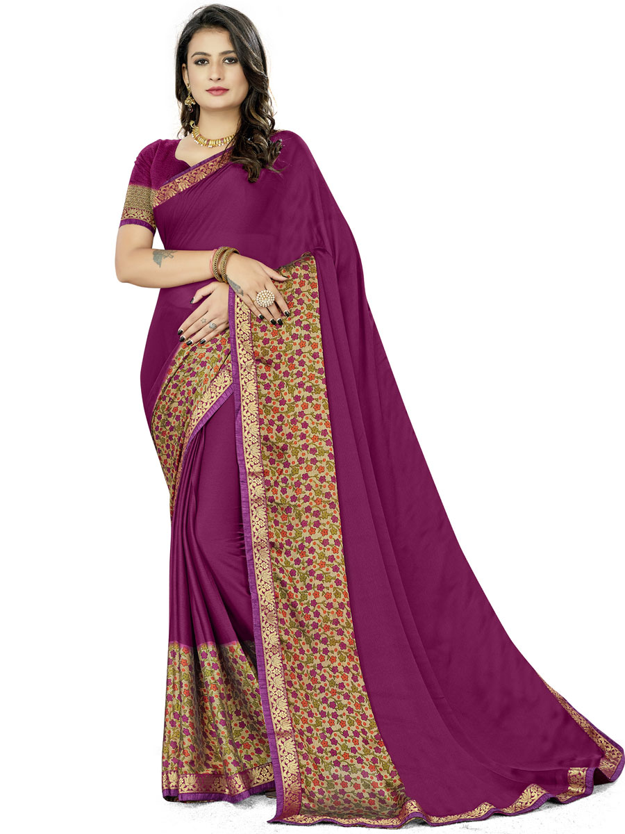 Byzantium Purple Rangoli Silk Printed Festival Saree