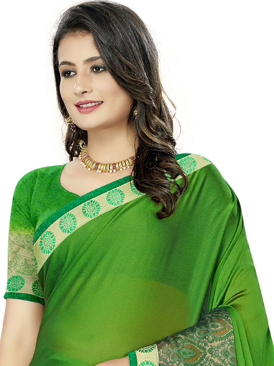 Parrot Green Rangoli Silk Printed Festival Saree