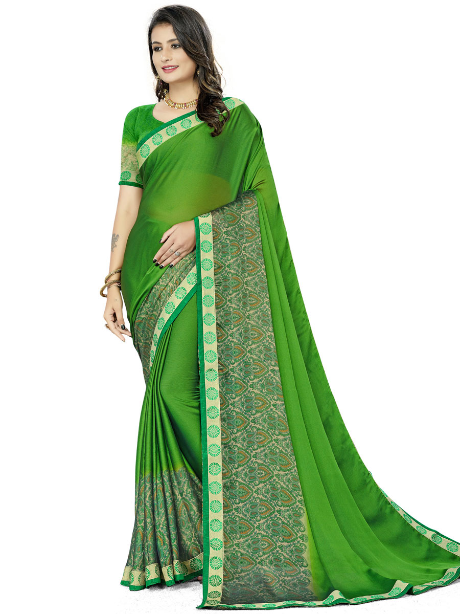 Parrot Green Rangoli Silk Printed Festival Saree