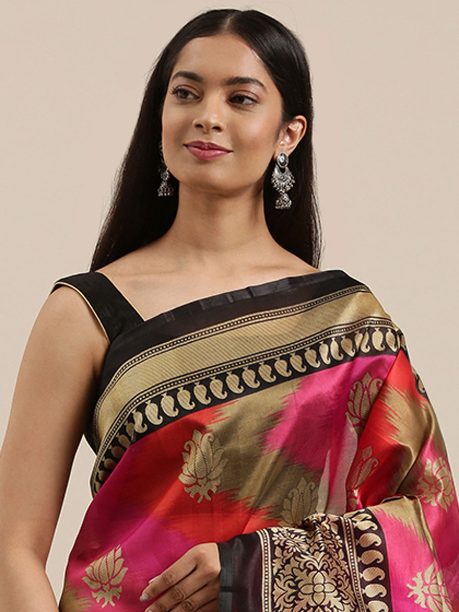 Cerise Pink Art Silk Printed Party Saree