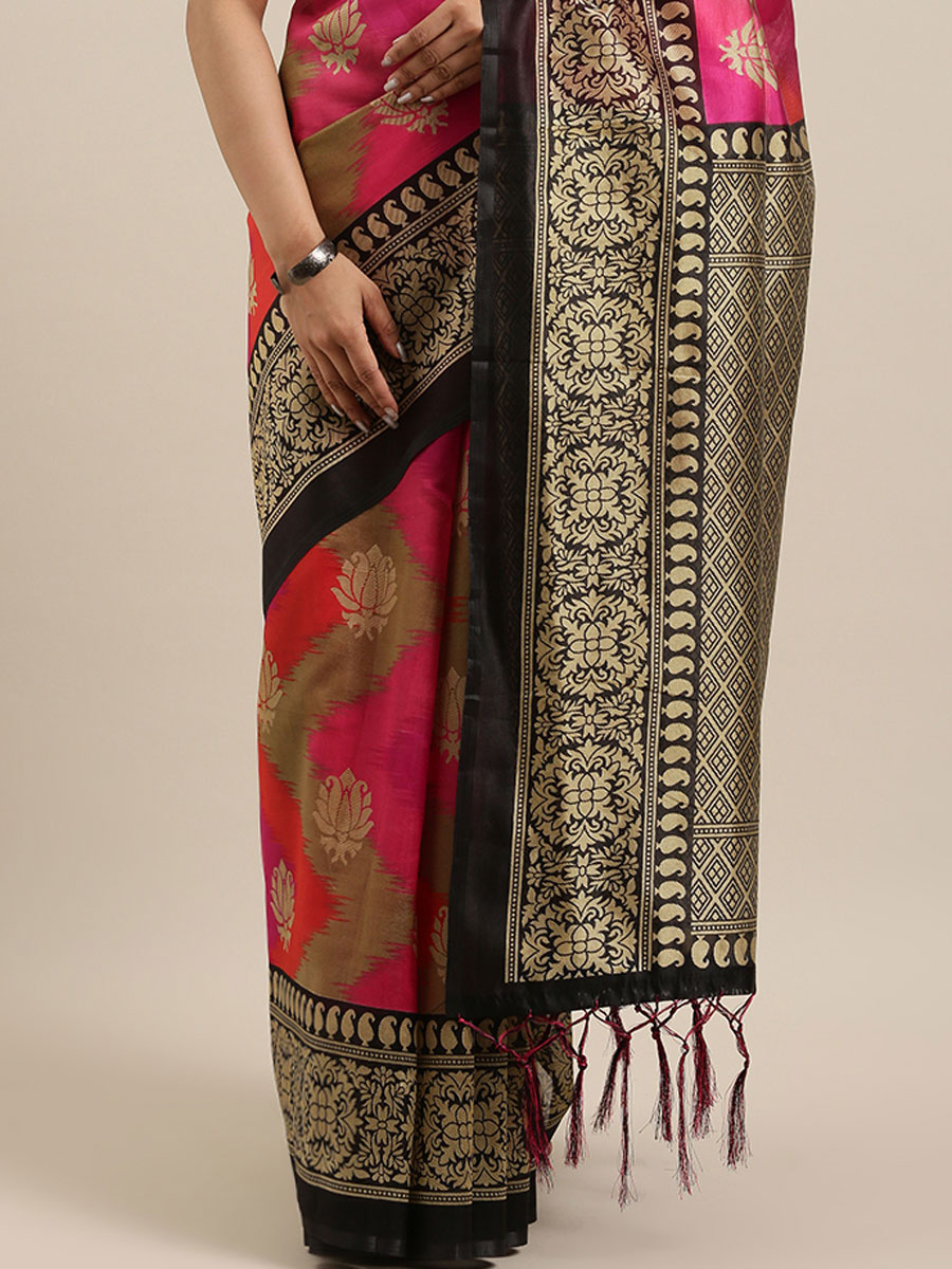 Cerise Pink Art Silk Printed Party Saree