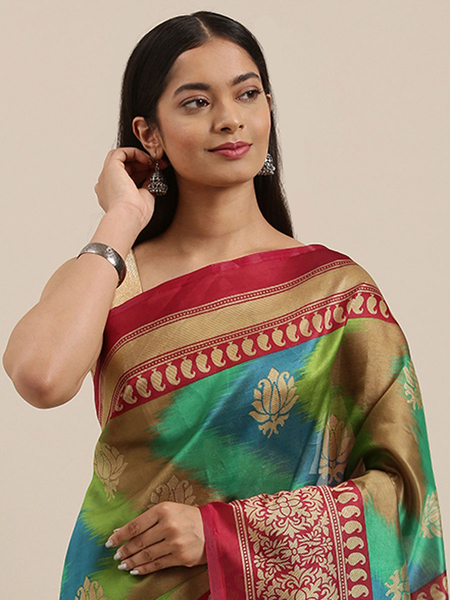 Sea Green Art Silk Printed Party Saree