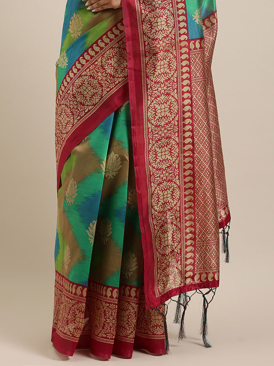 Sea Green Art Silk Printed Party Saree