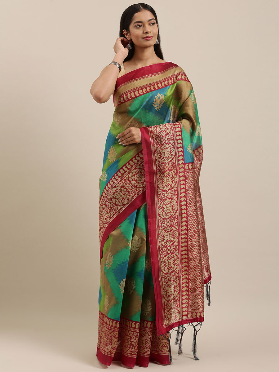 Sea Green Art Silk Printed Party Saree