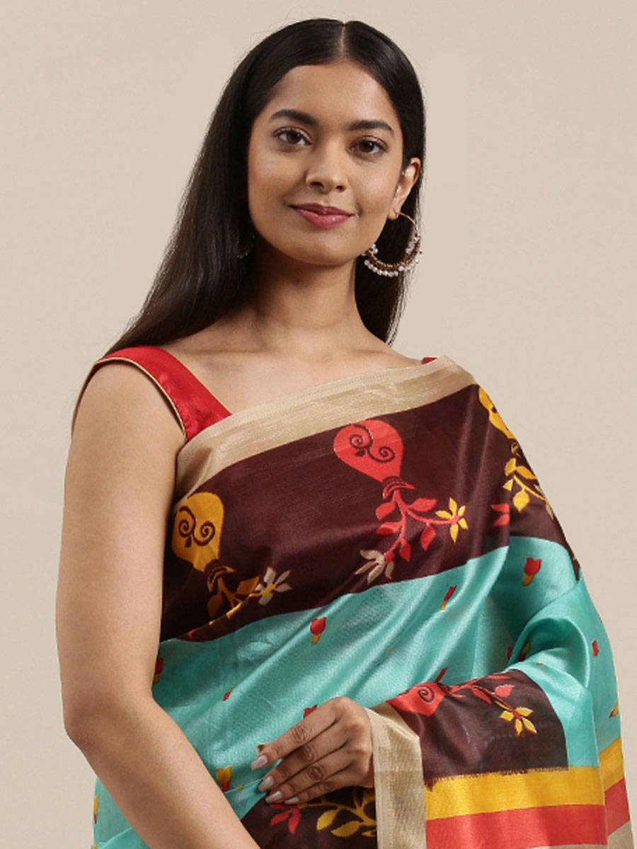 Sky Blue Art Silk Printed Party Saree
