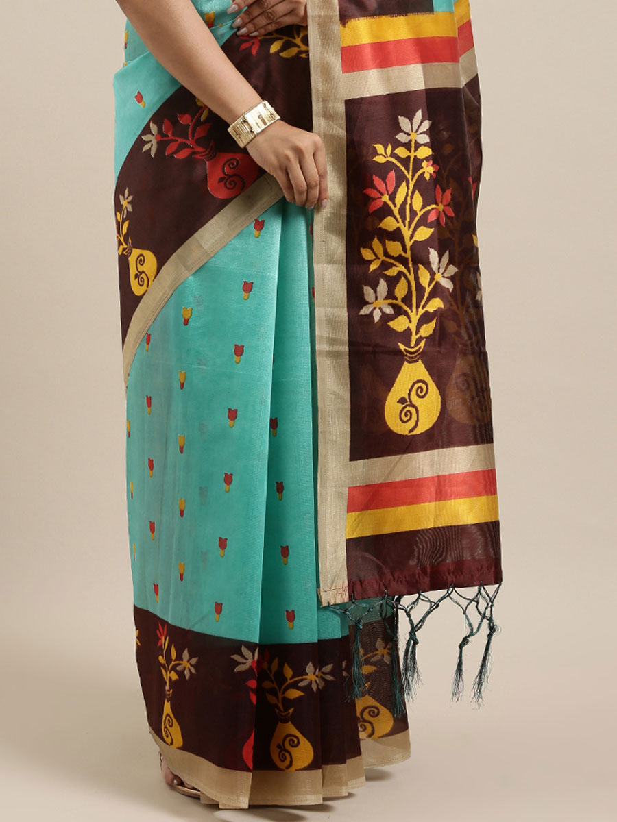 Sky Blue Art Silk Printed Party Saree