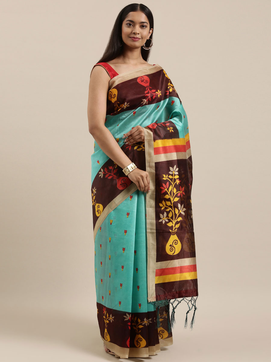 Sky Blue Art Silk Printed Party Saree