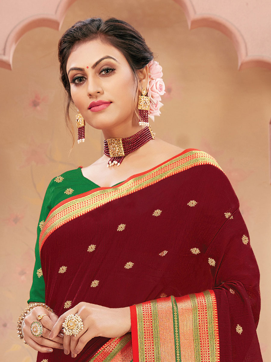 Maroon Silk Handwoven Festival Saree