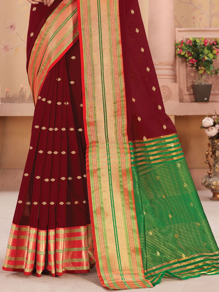 Maroon Silk Handwoven Festival Saree
