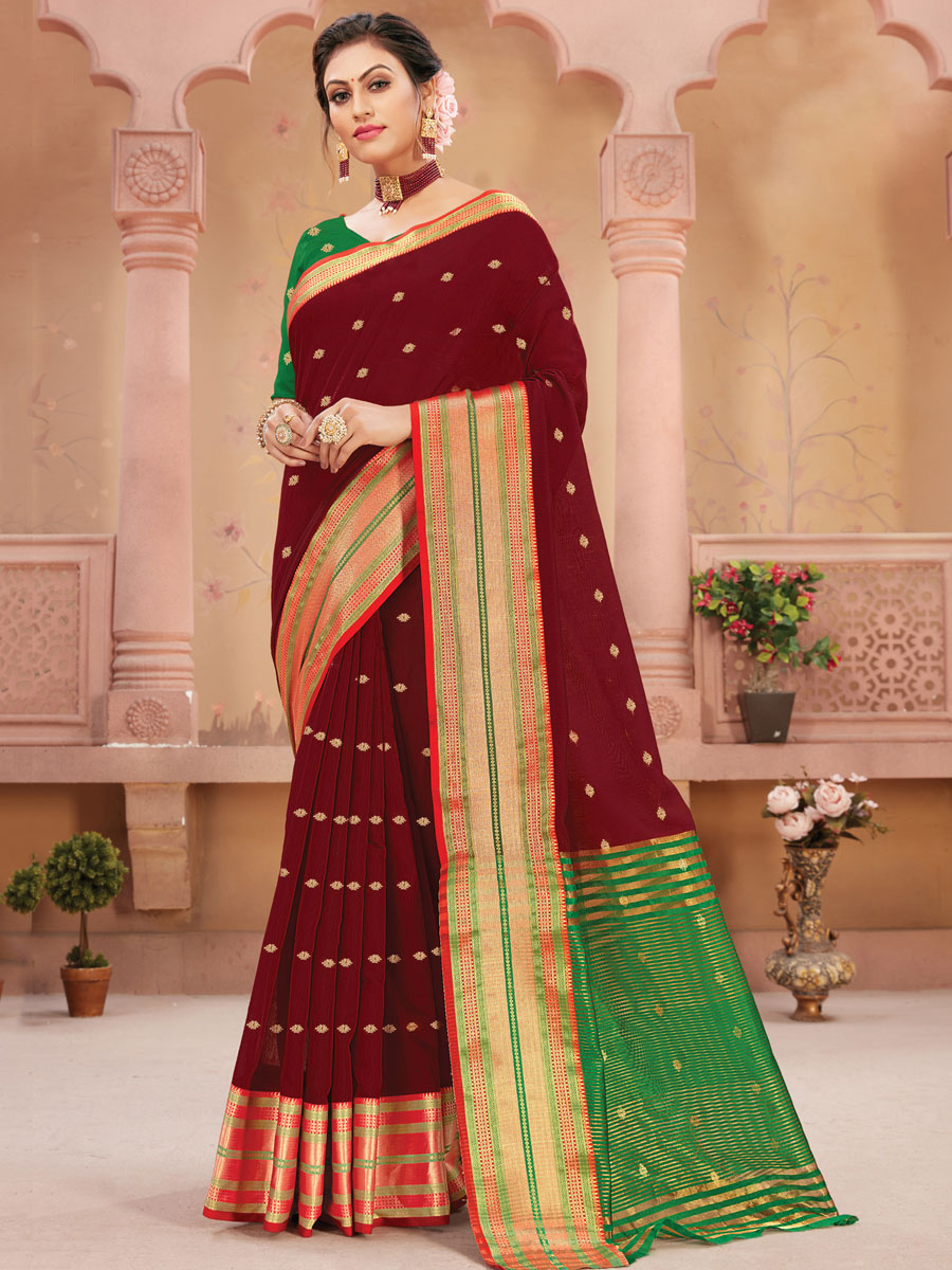 Maroon Silk Handwoven Festival Saree
