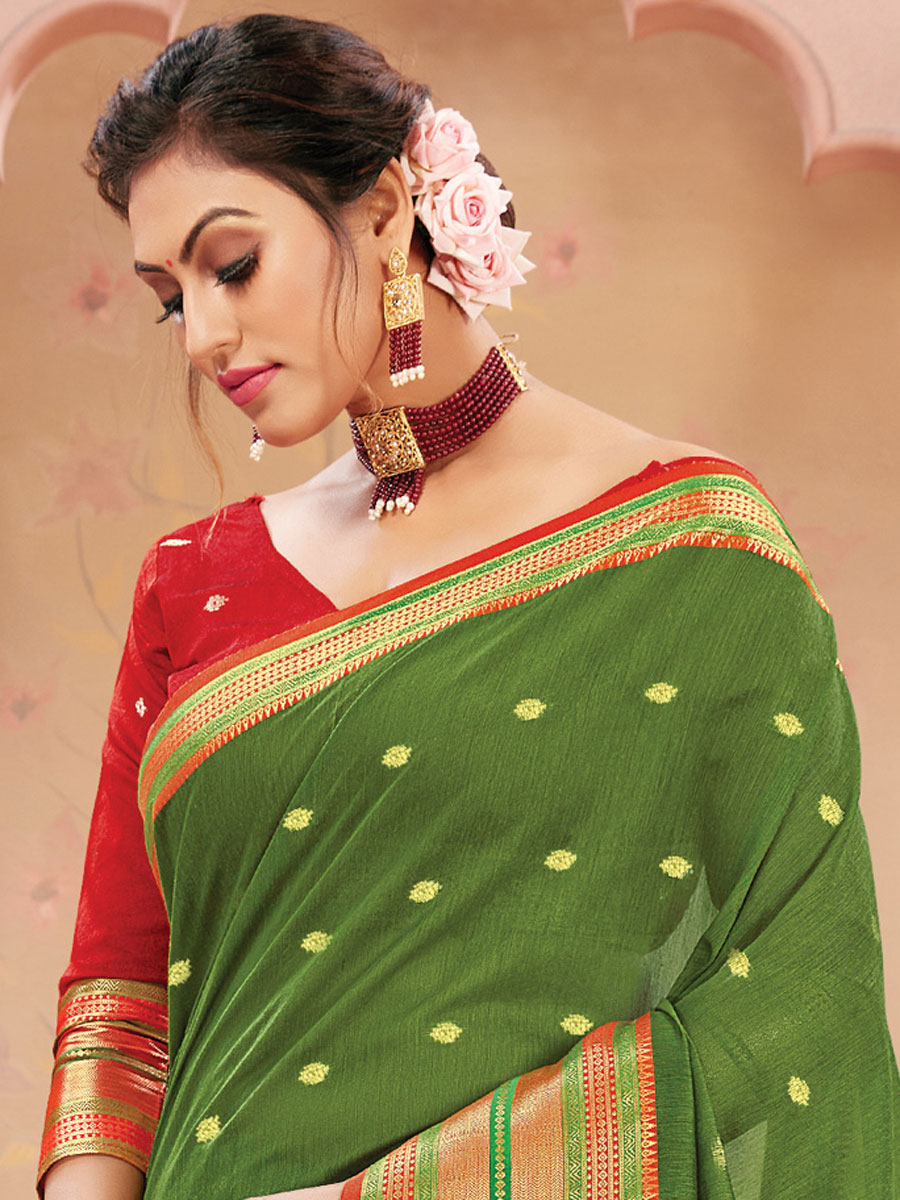 Parrot Green Silk Handwoven Festival Saree