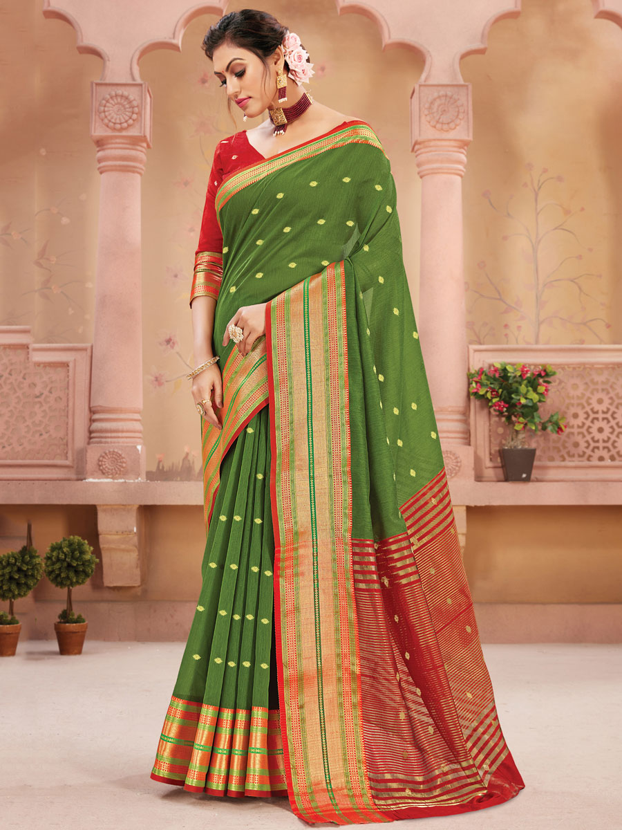 Parrot Green Silk Handwoven Festival Saree