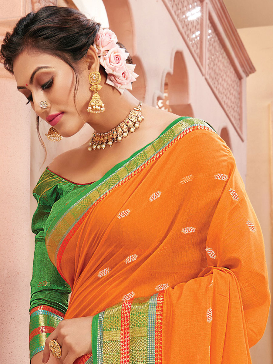 Pumpkin Orange Silk Handwoven Festival Saree