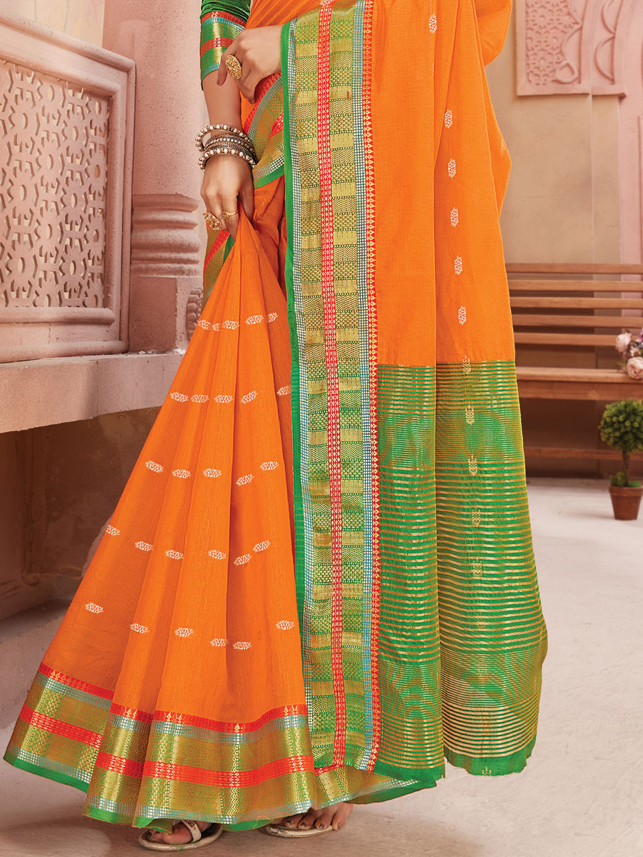 Pumpkin Orange Silk Handwoven Festival Saree