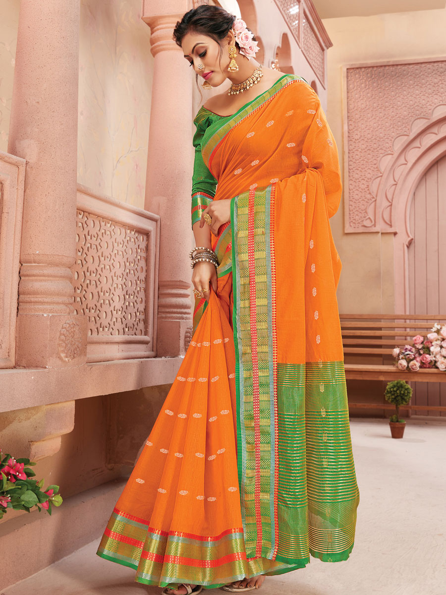 Pumpkin Orange Silk Handwoven Festival Saree