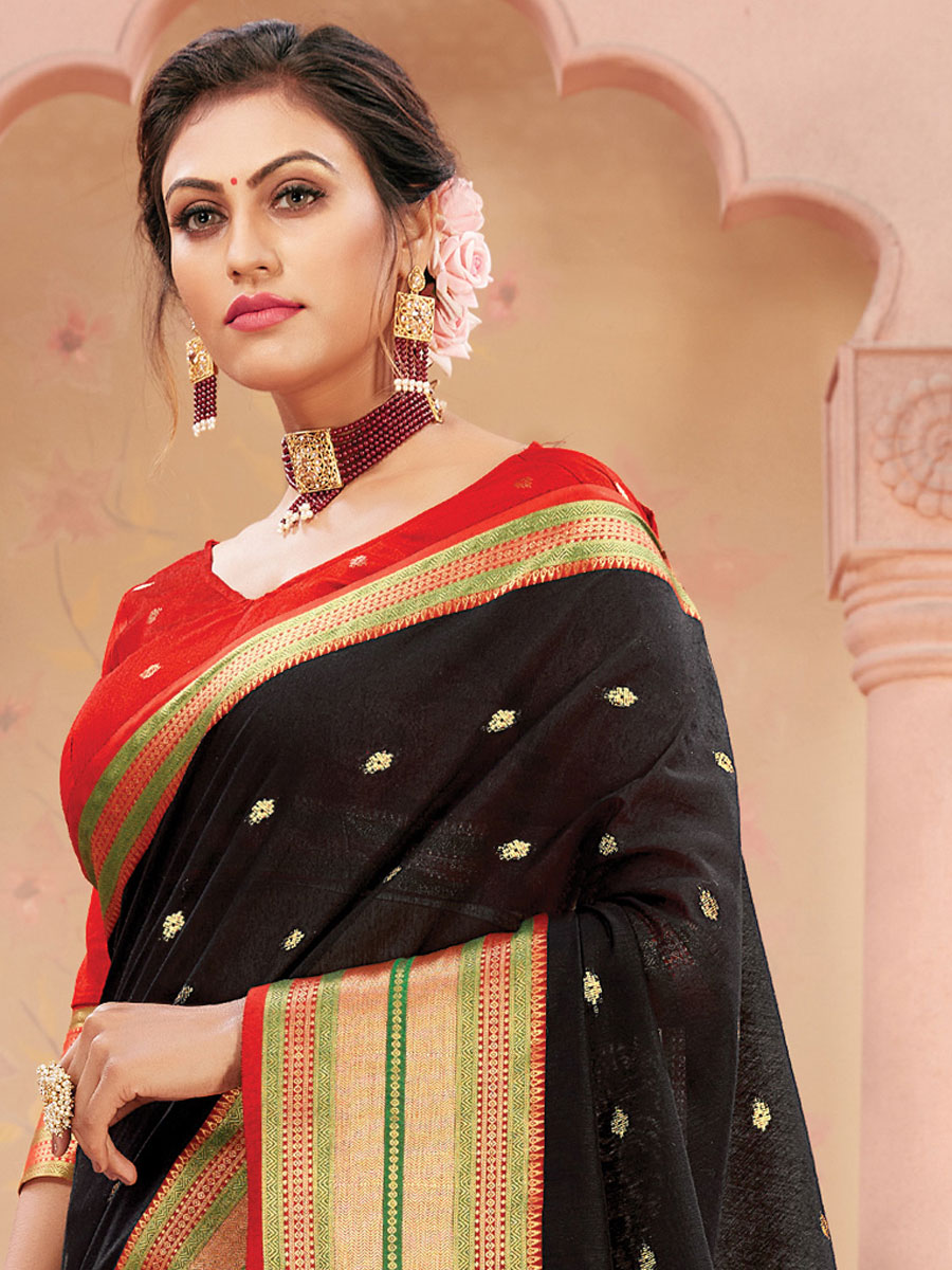 Black Silk Handwoven Festival Saree