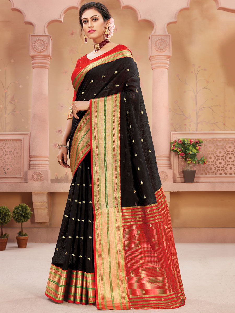 Black Silk Handwoven Festival Saree