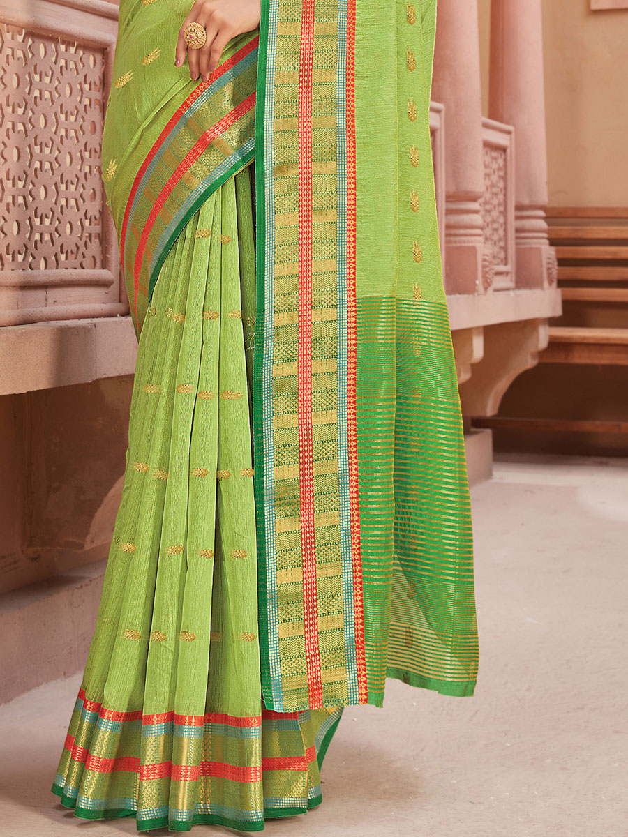 Light Parrot Green Silk Handwoven Festival Saree