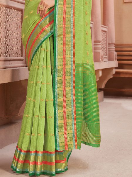 Light Parrot Green Silk Handwoven Festival Saree
