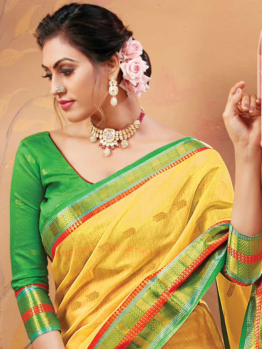 Jonquil Yellow Silk Handwoven Festival Saree