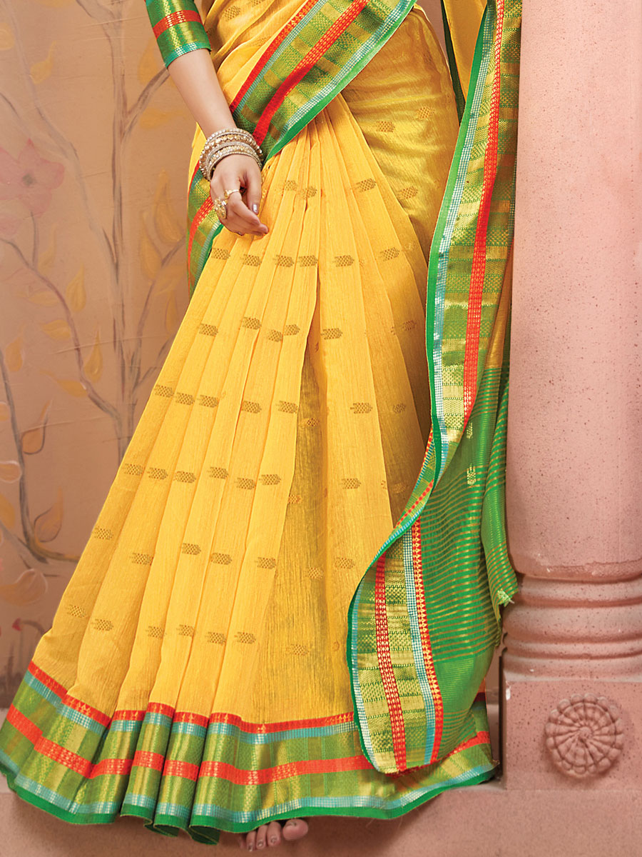 Jonquil Yellow Silk Handwoven Festival Saree