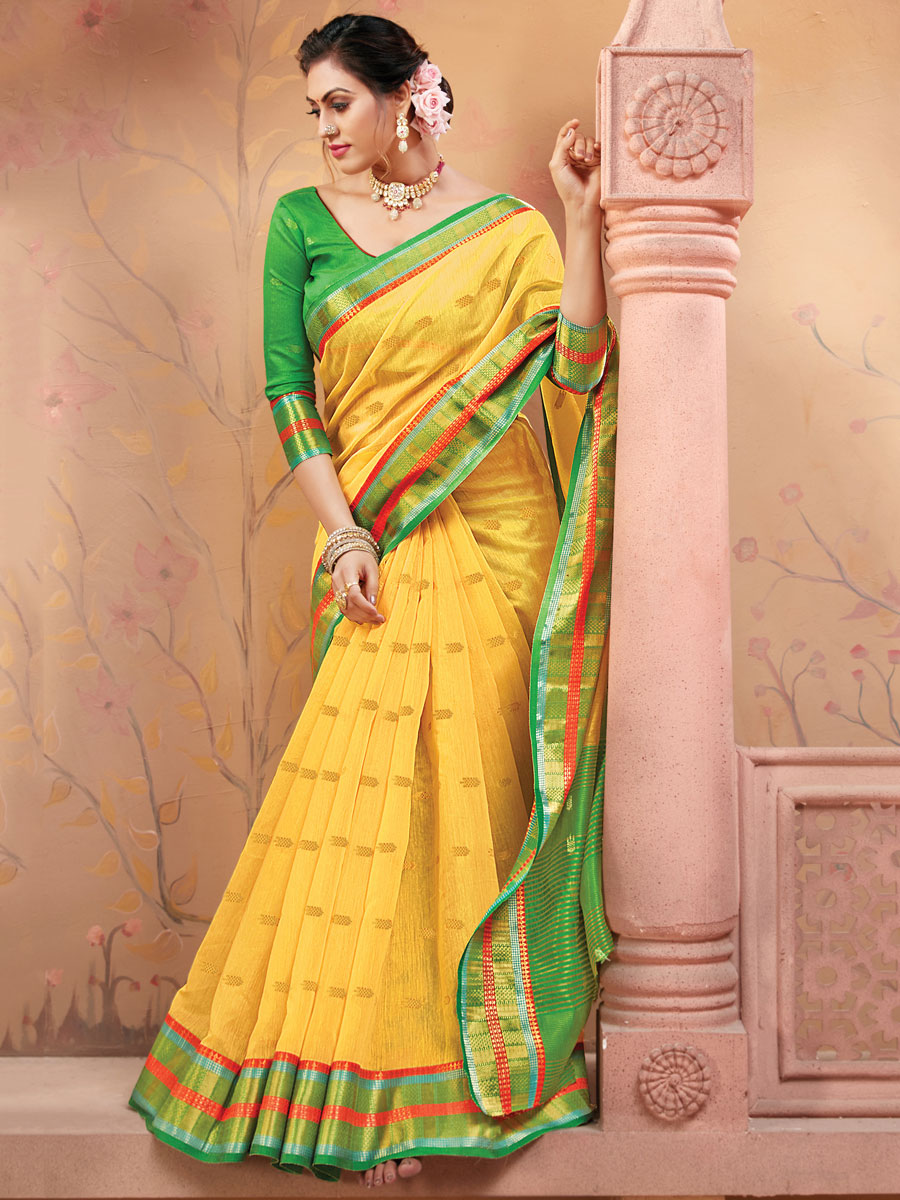 Jonquil Yellow Silk Handwoven Festival Saree