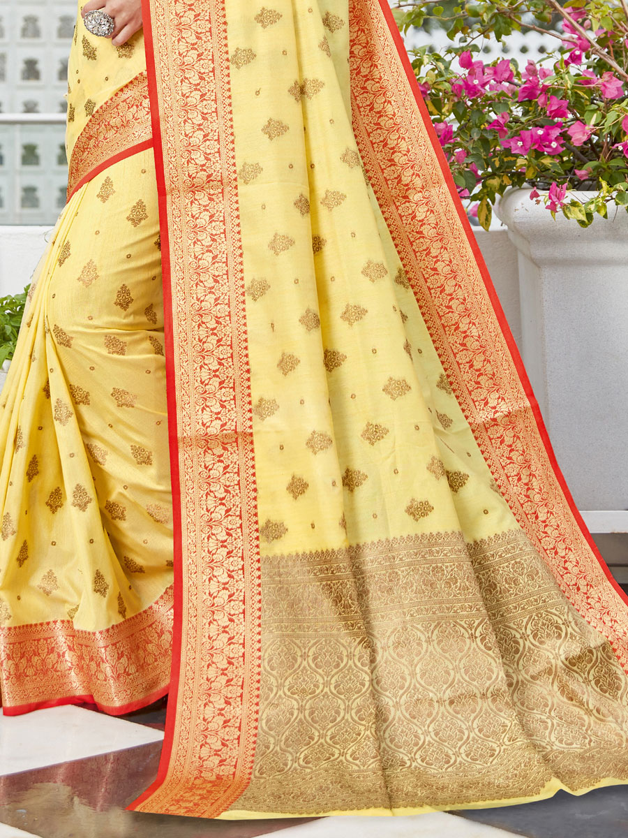 Light Yellow Cotton Handwoven Festival Saree