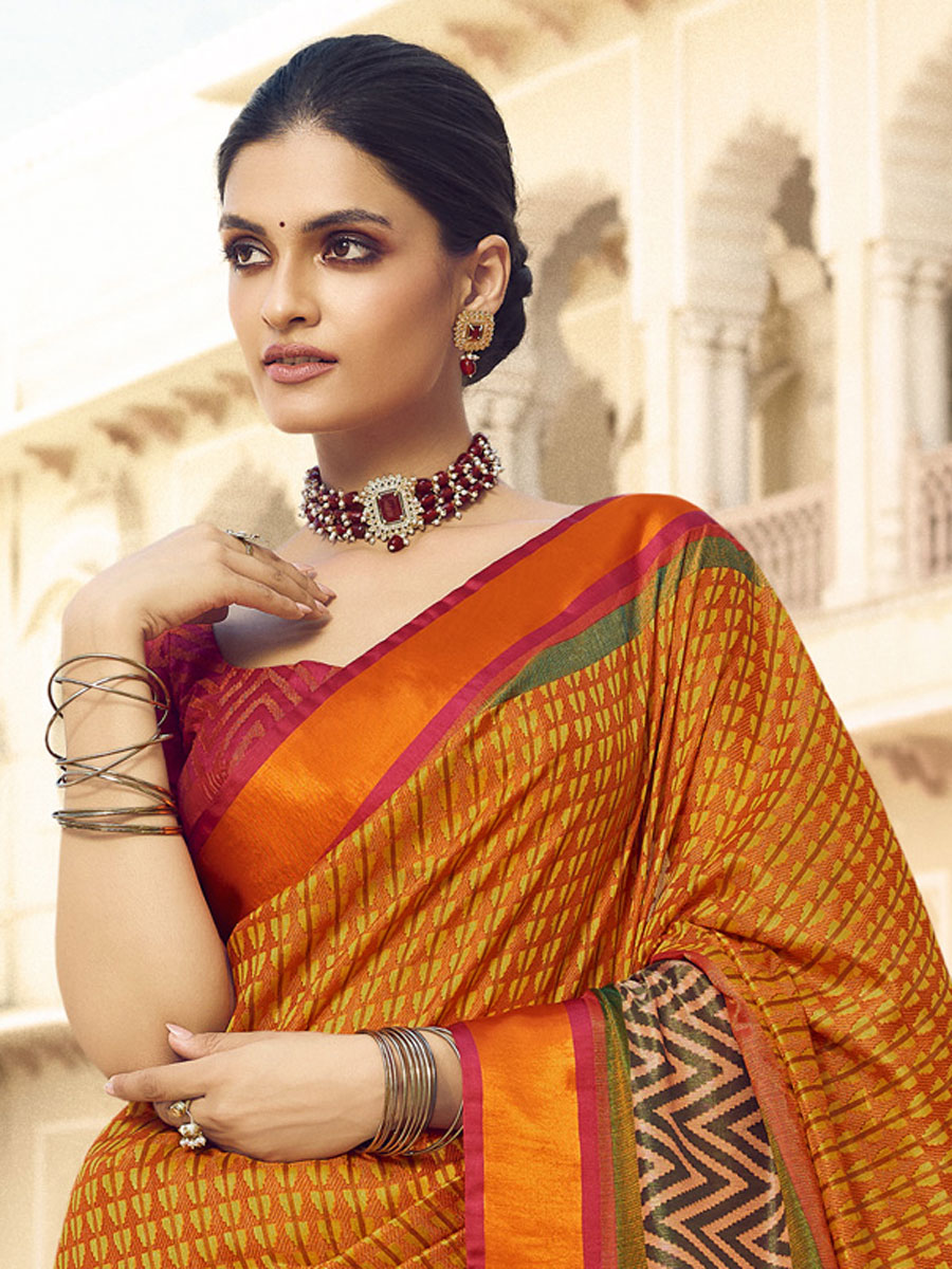 Orange Peel Brasso Printed Festival Saree