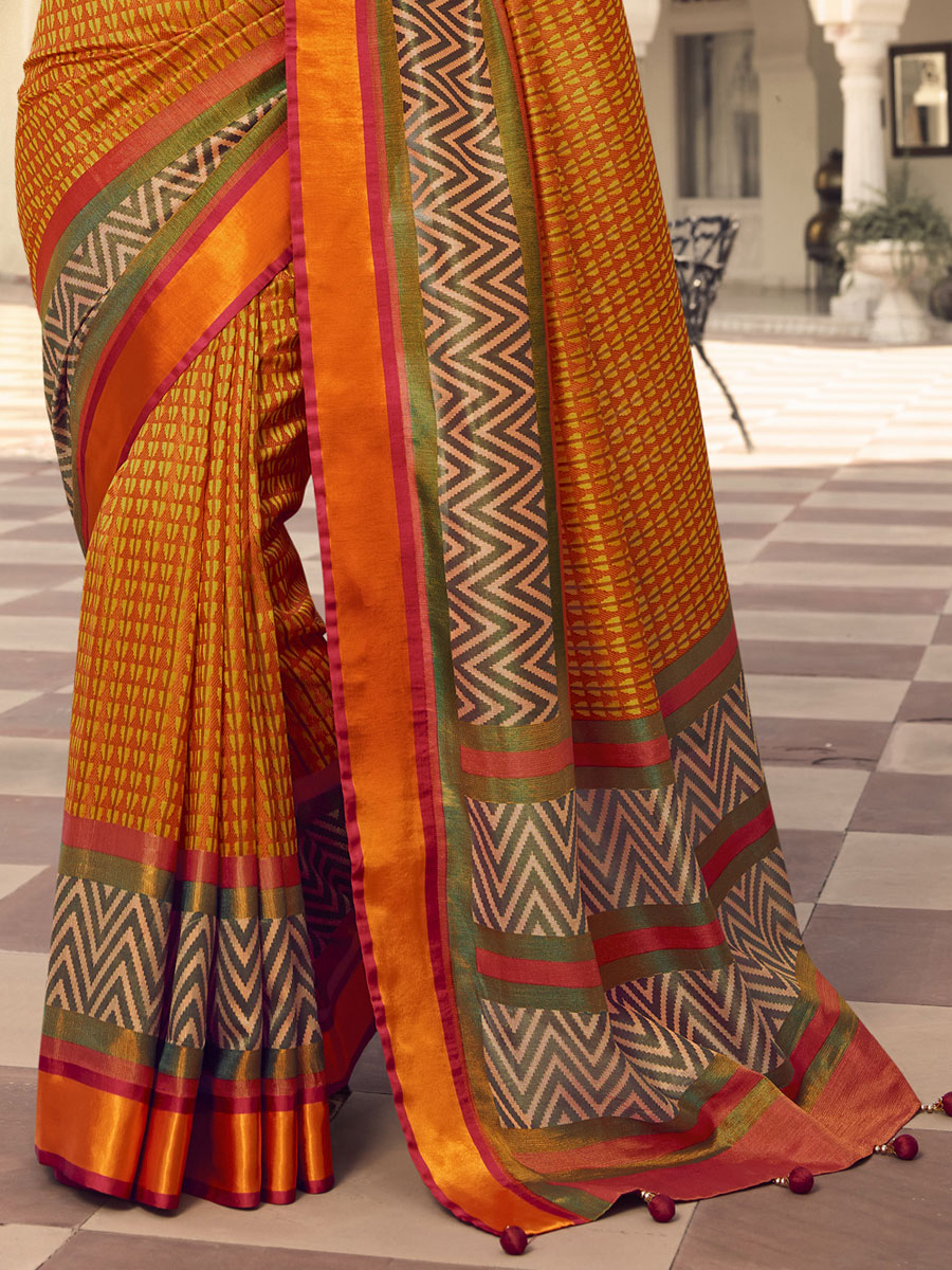 Orange Peel Brasso Printed Festival Saree