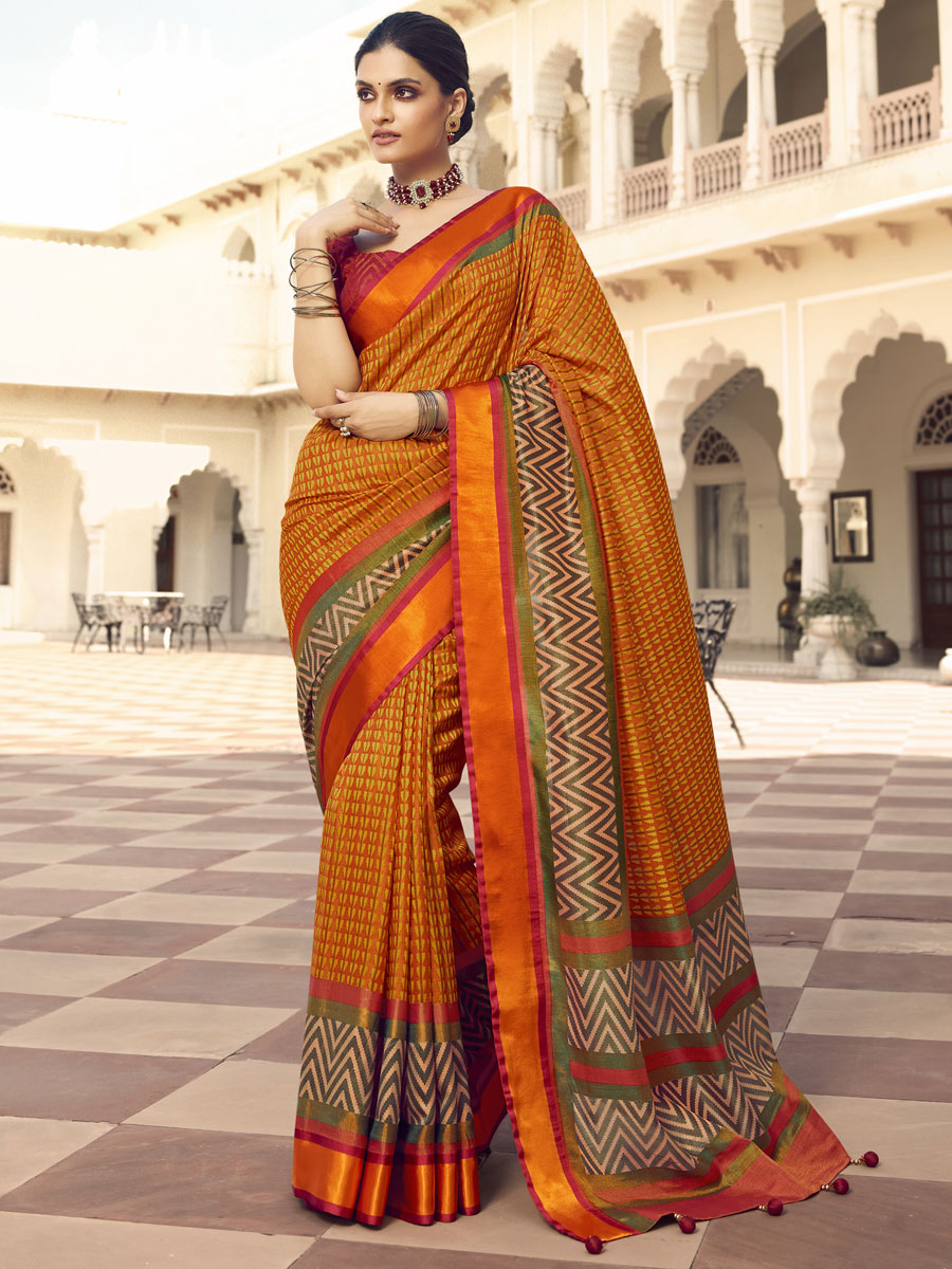 Orange Peel Brasso Printed Festival Saree