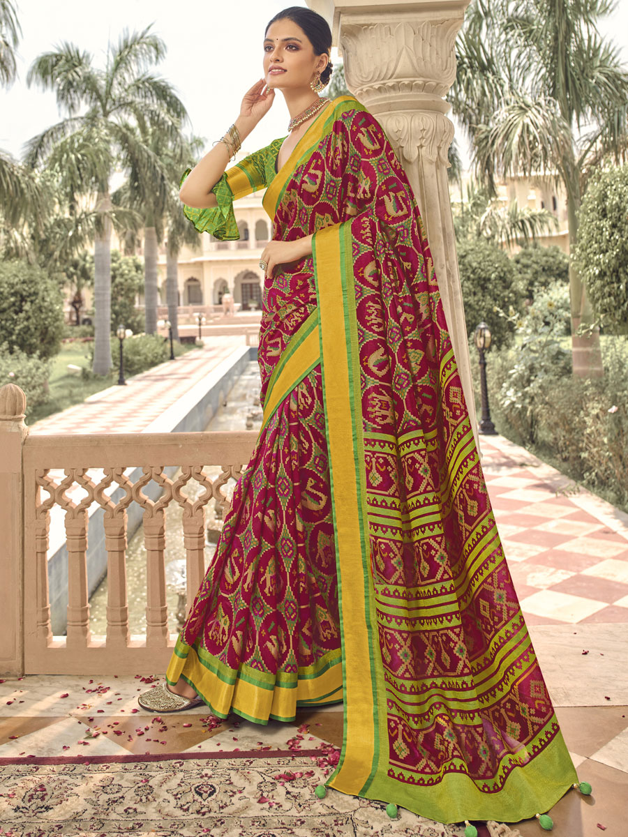 Byzantium Purple Brasso Printed Festival Saree