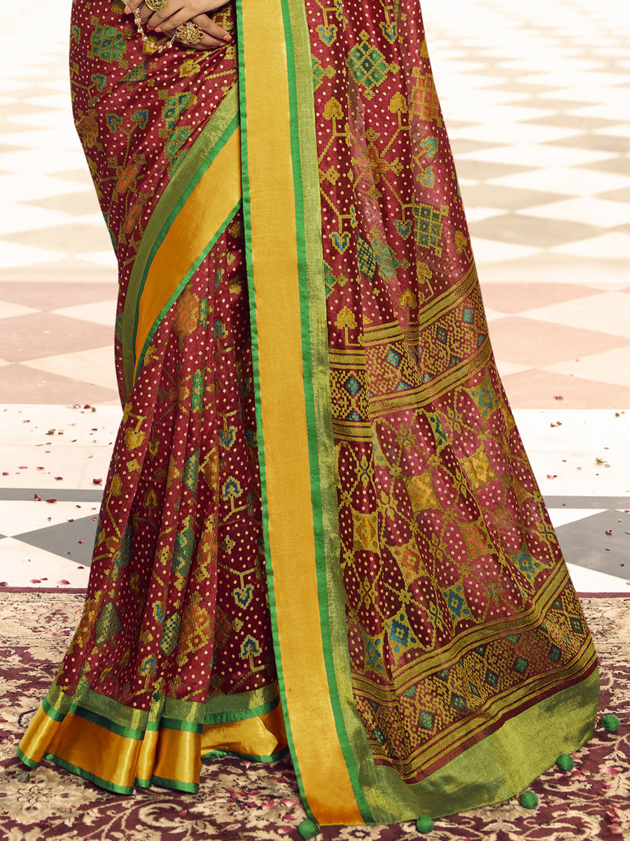 Cerise Pink Brasso Printed Festival Saree