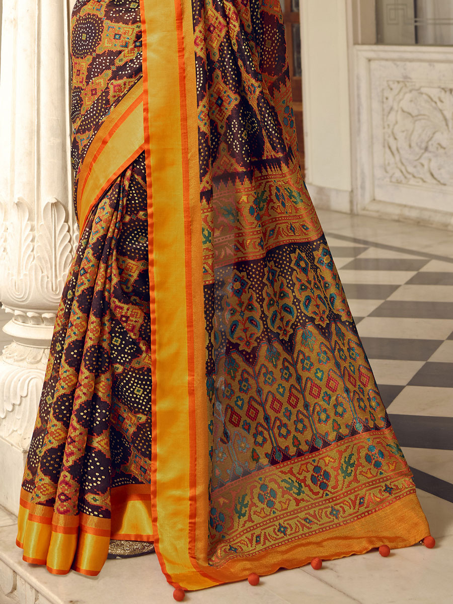 Auburn Brown Brasso Printed Festival Saree