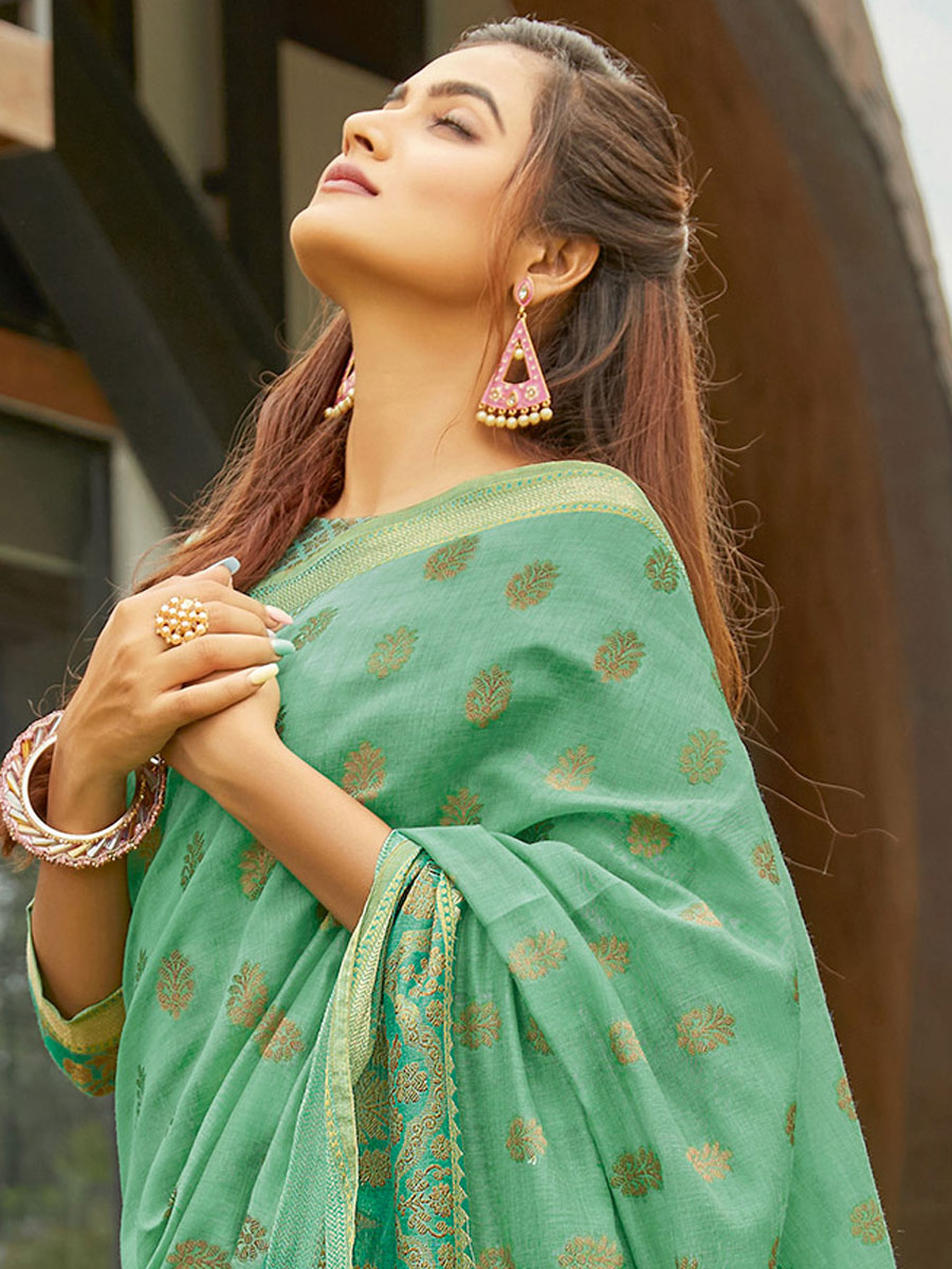 Celadon Green Cotton Handwoven Festival Saree