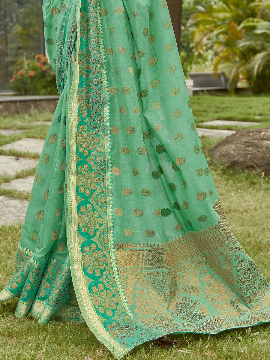 Celadon Green Cotton Handwoven Festival Saree