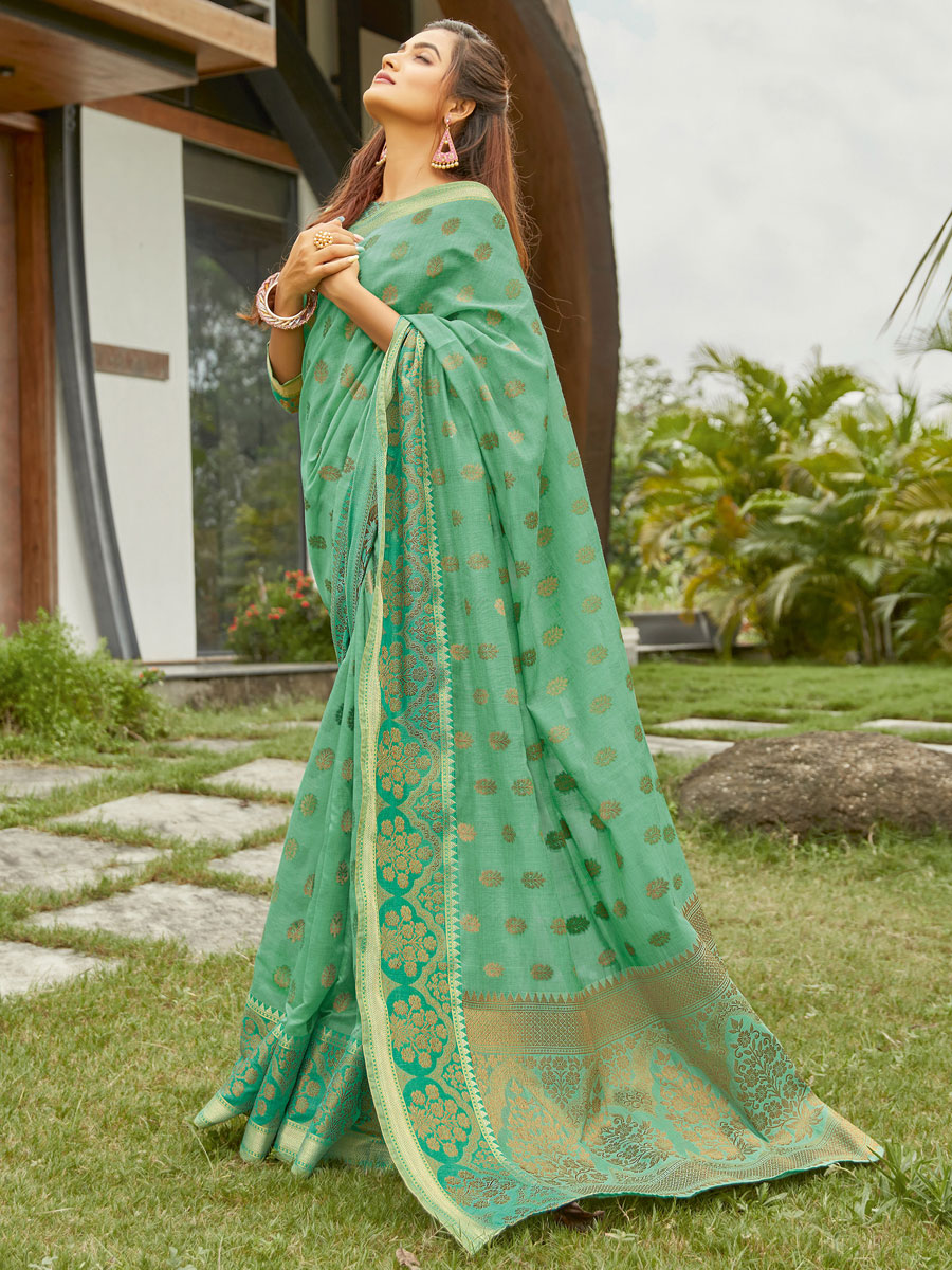Celadon Green Cotton Handwoven Festival Saree