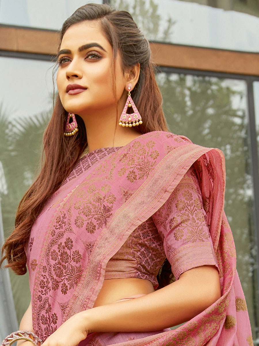 Light Pink Cotton Handwoven Festival Saree