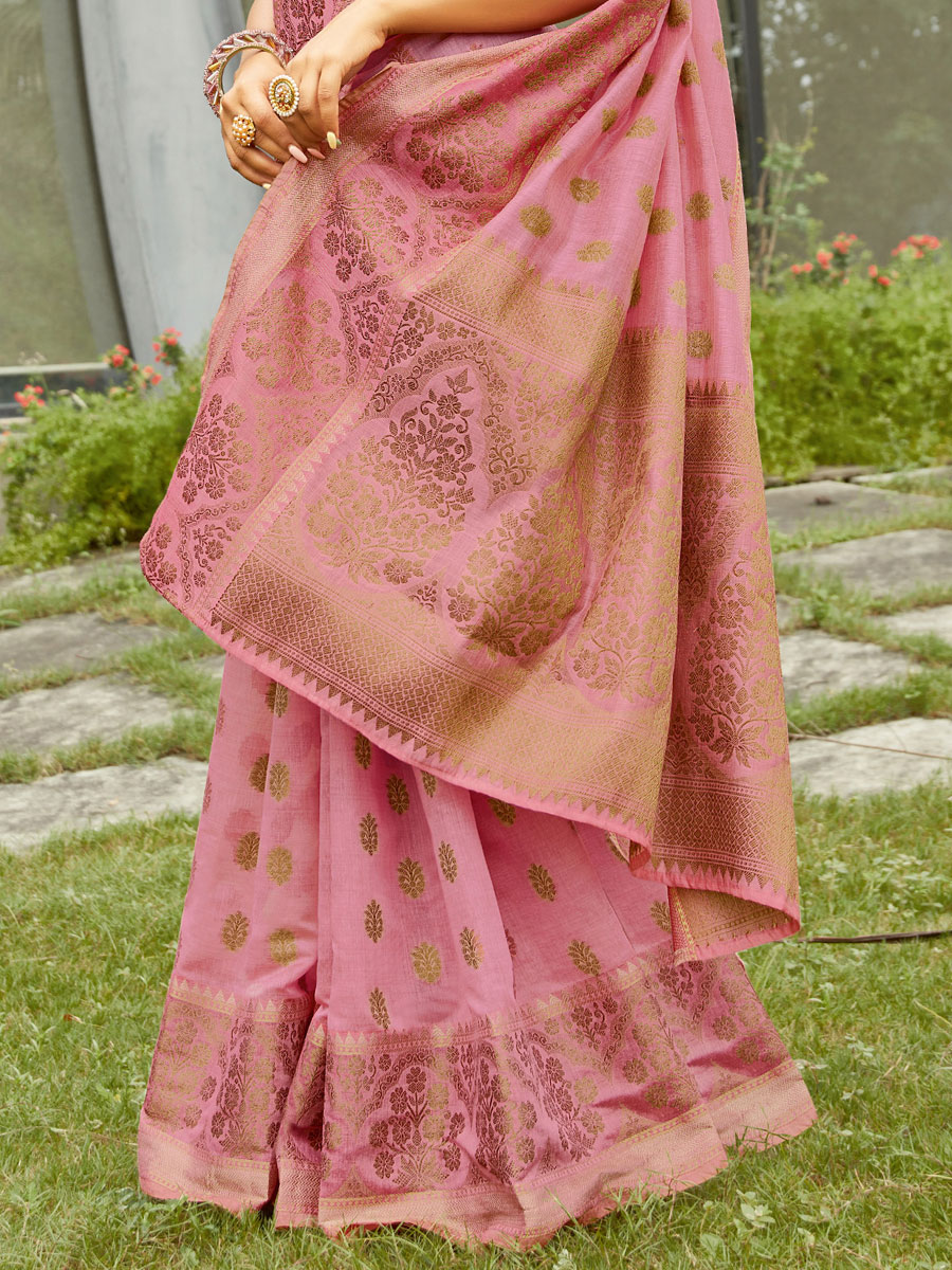 Light Pink Cotton Handwoven Festival Saree