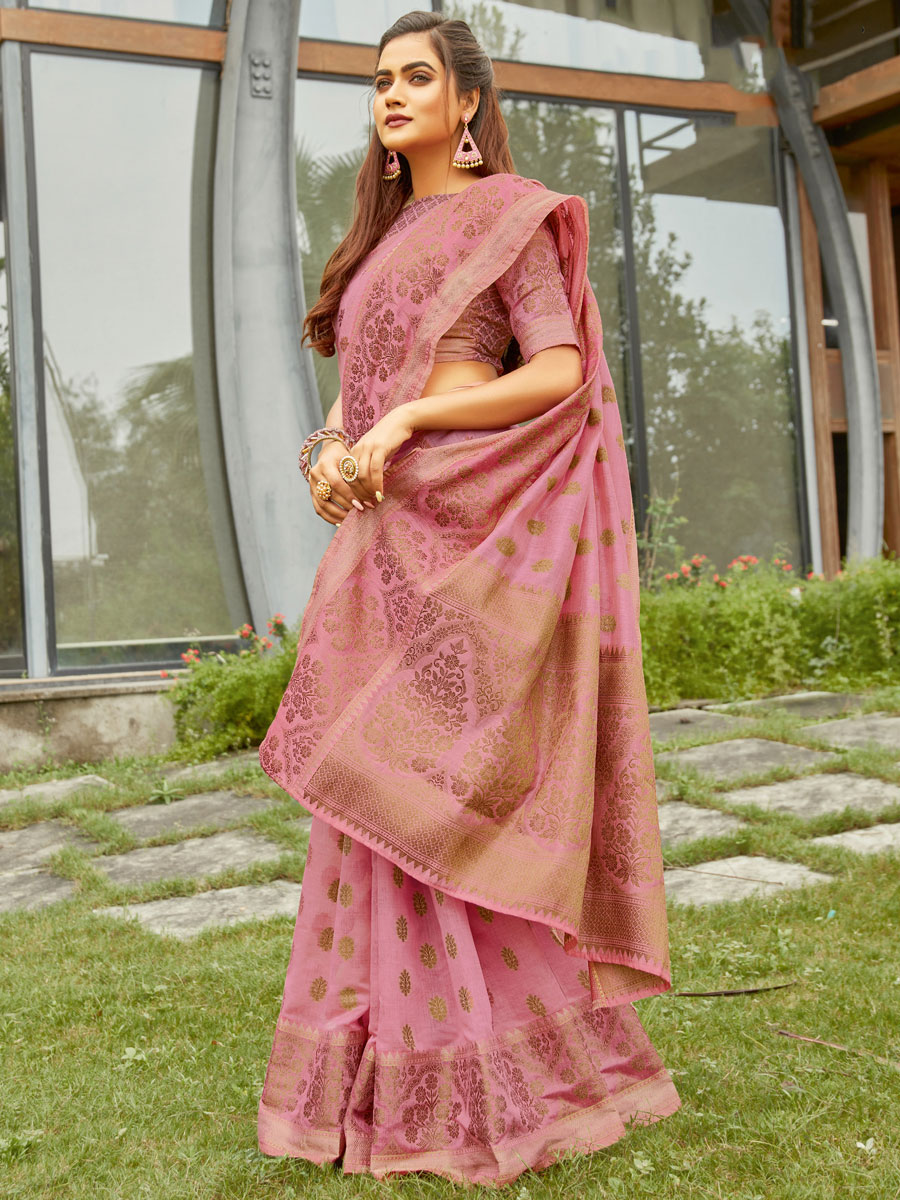 Light Pink Cotton Handwoven Festival Saree