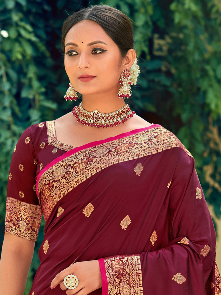Maroon Silk Handwoven Festival Saree