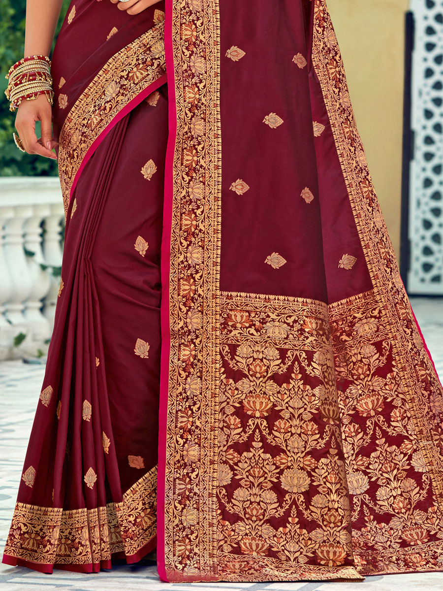 Maroon Silk Handwoven Festival Saree