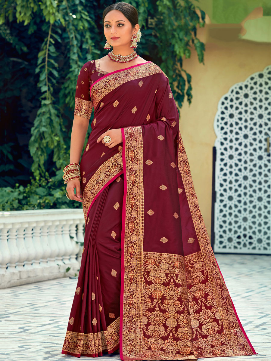 Maroon Silk Handwoven Festival Saree