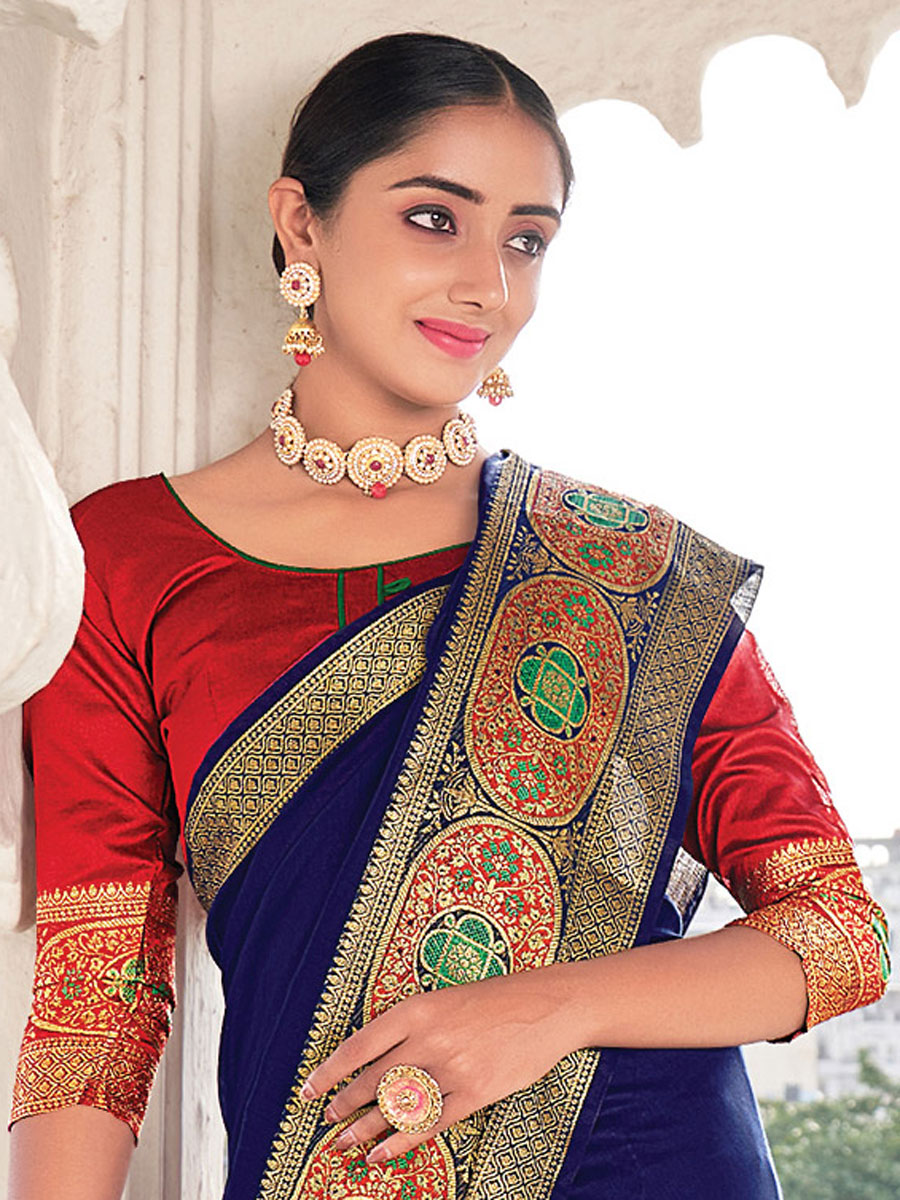 Navy Blue Silk Handwoven Festival Saree
