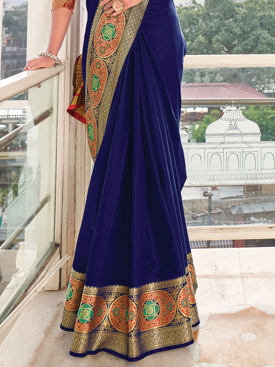 Navy Blue Silk Handwoven Festival Saree