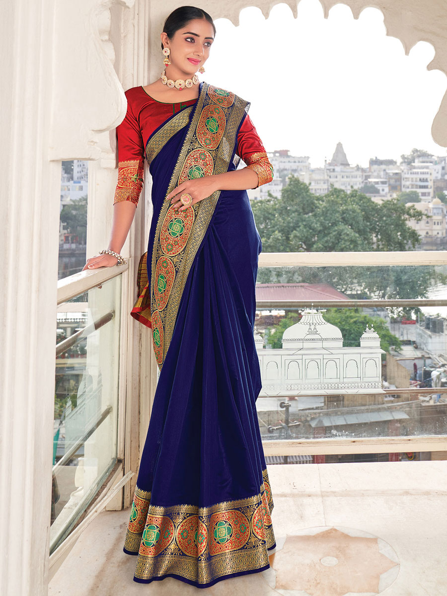Navy Blue Silk Handwoven Festival Saree