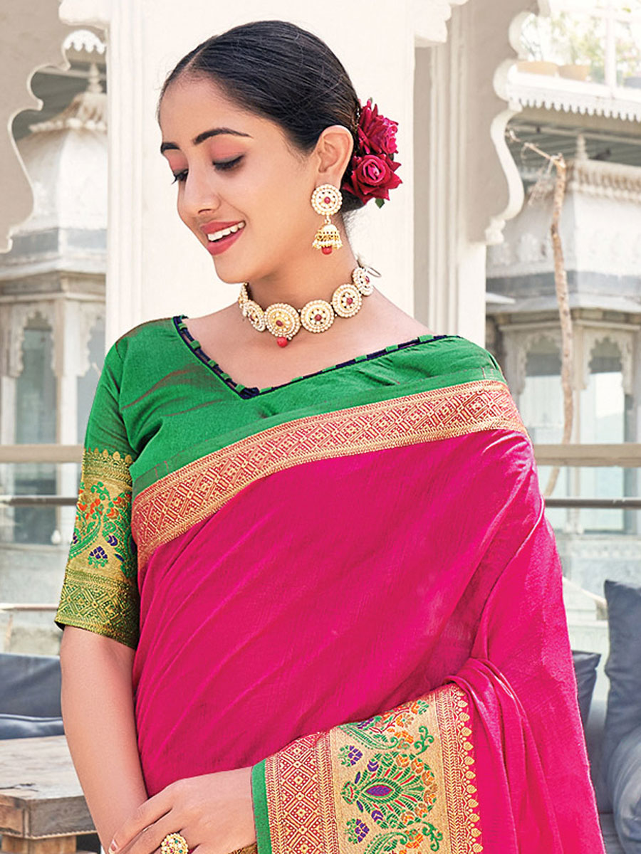 Magenta Pink Silk Handwoven Festival Saree