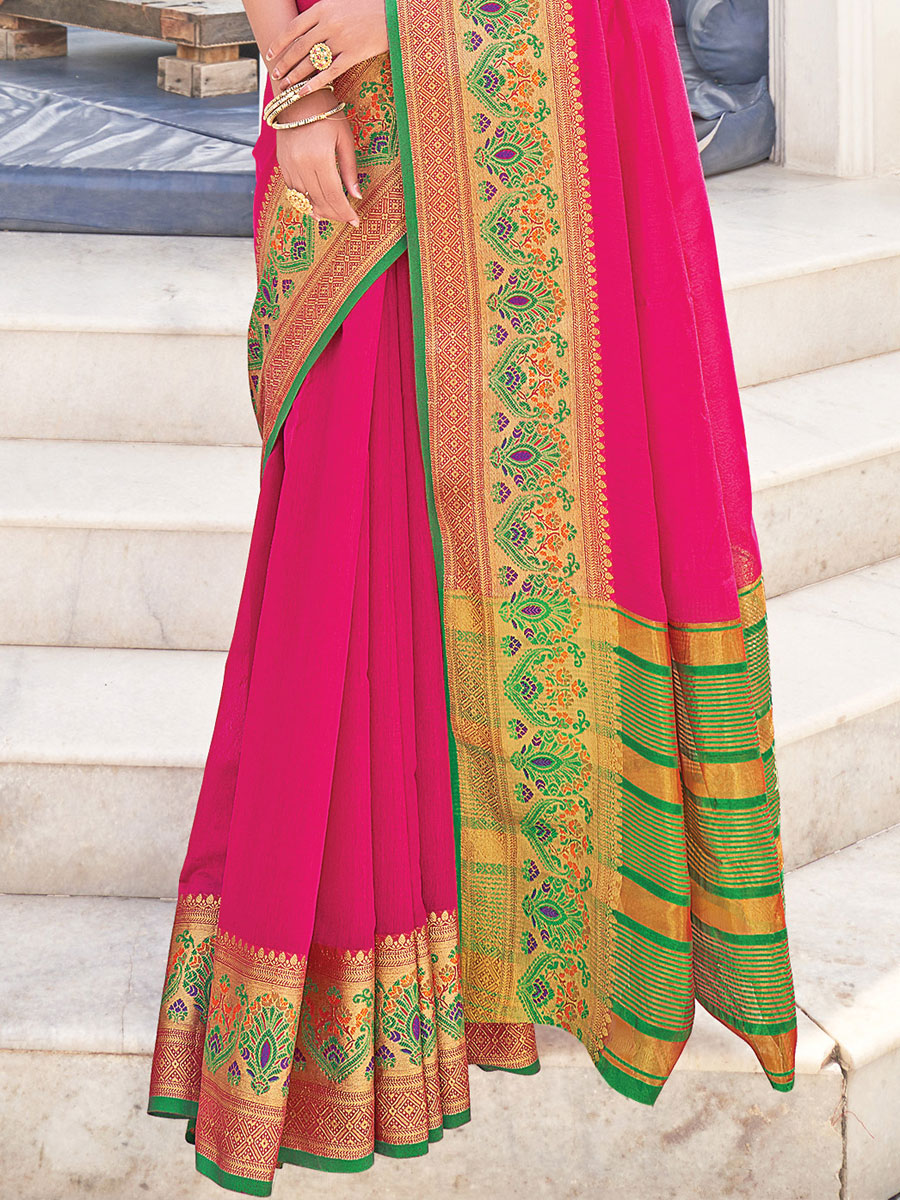 Magenta Pink Silk Handwoven Festival Saree